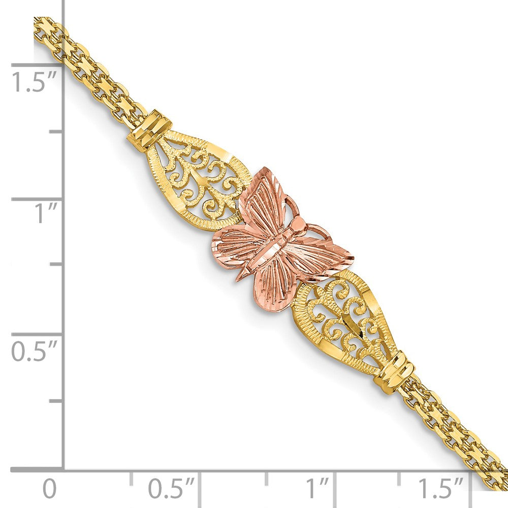 7 Inch 14K Two-Tone Polished & D/C Butterfly Bracelet