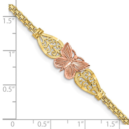 7 Inch 14K Two-Tone Polished & D/C Butterfly Bracelet