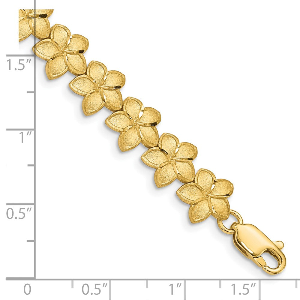 7.25 Inch 14K Brushed & D/C Plumeria Bracelet