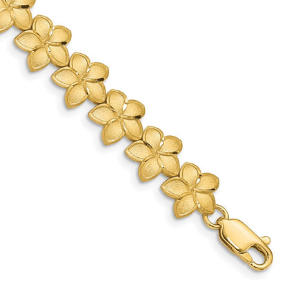 7.25 Inch 14K Brushed & D/C Plumeria Bracelet
