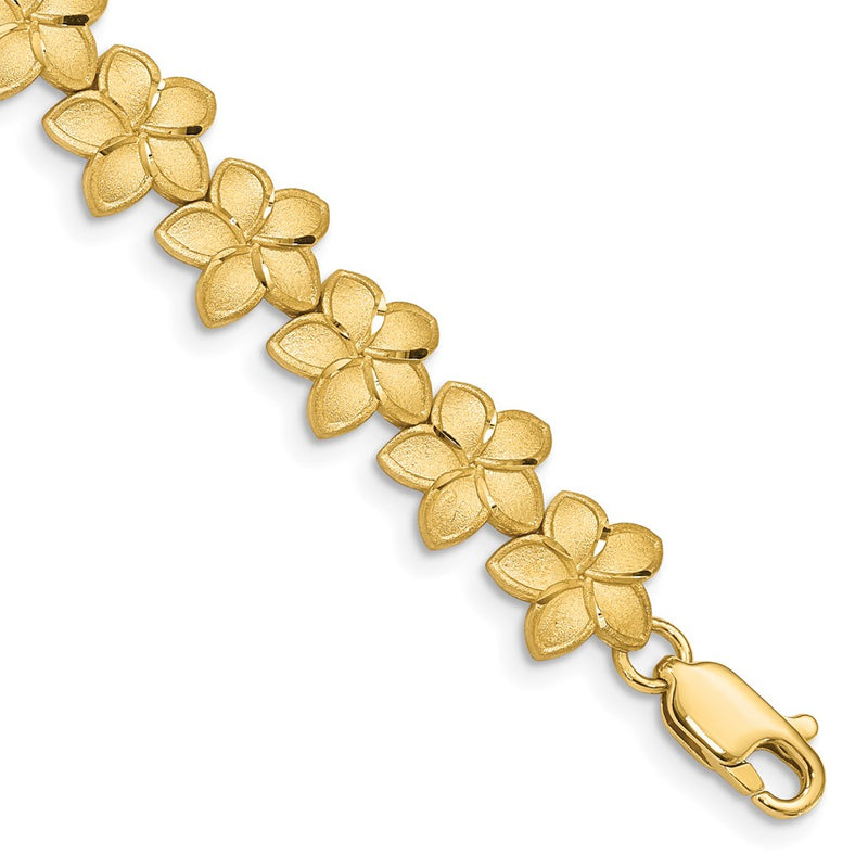 7.25 Inch 14K Brushed & D/C Plumeria Bracelet