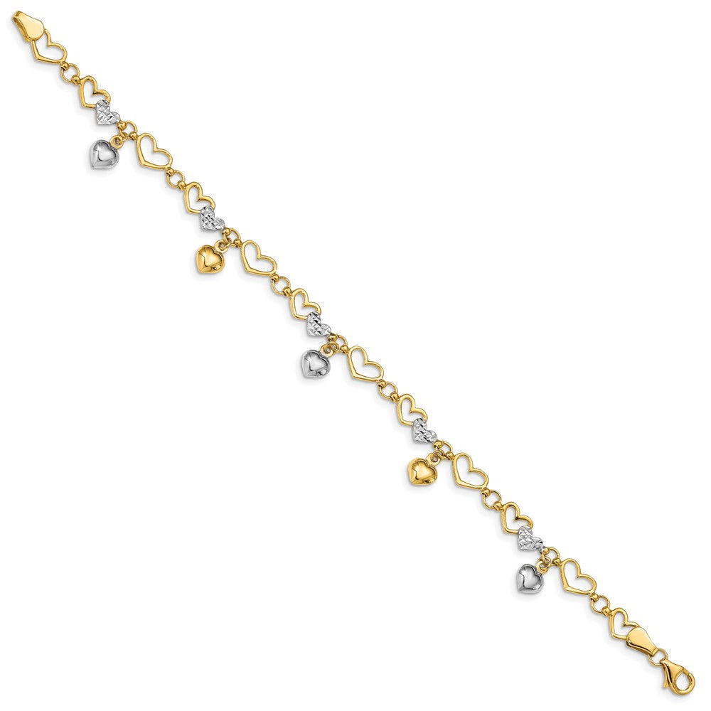 7.25 Inch 14K & White Rhodium Polished Heart D/C Bracelet