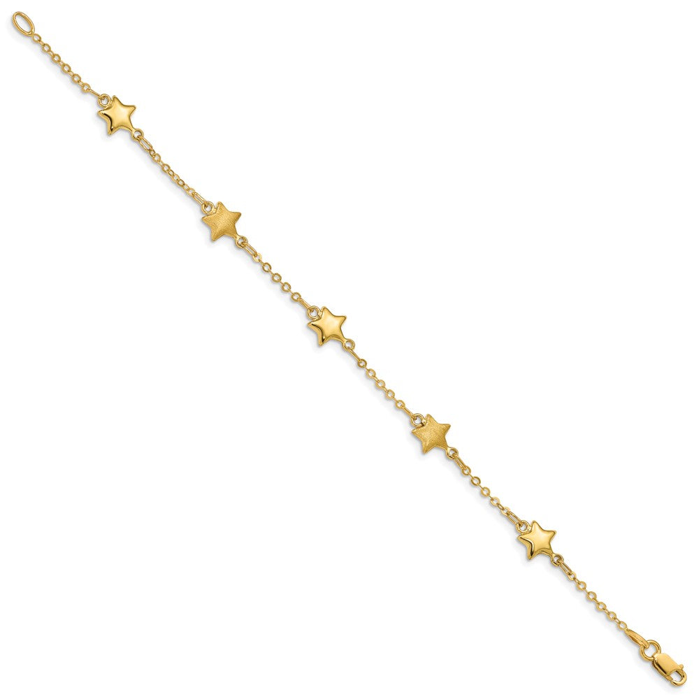 7 Inch 14K Brushed & Polished Stars Bracelet