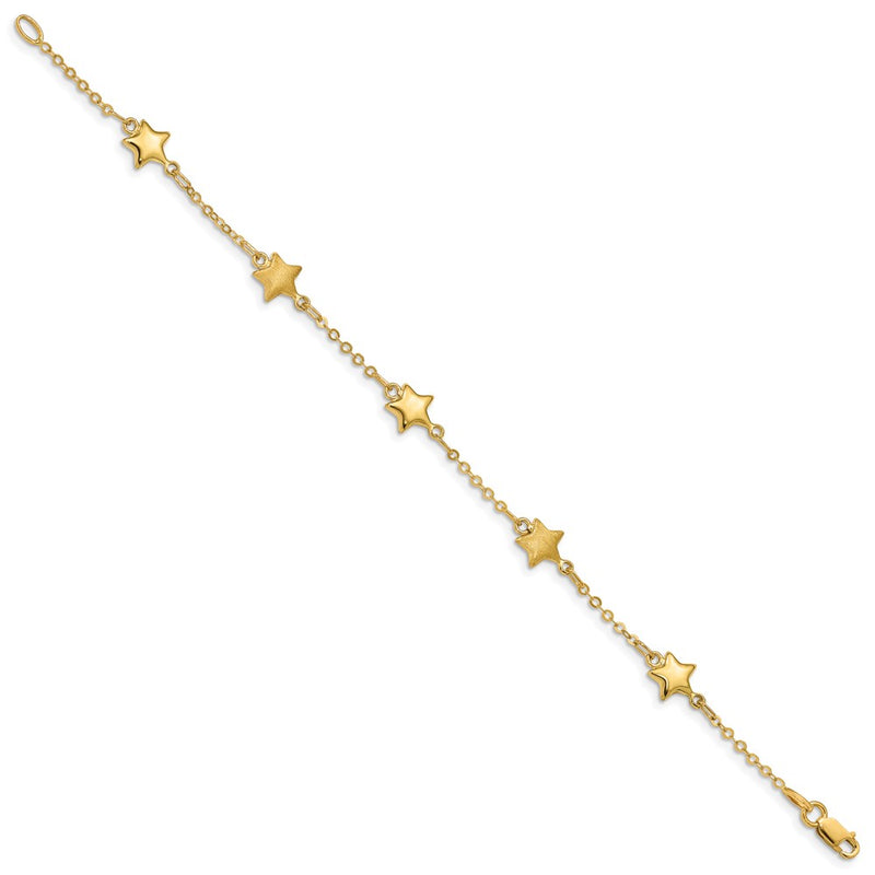 7 Inch 14K Brushed & Polished Stars Bracelet