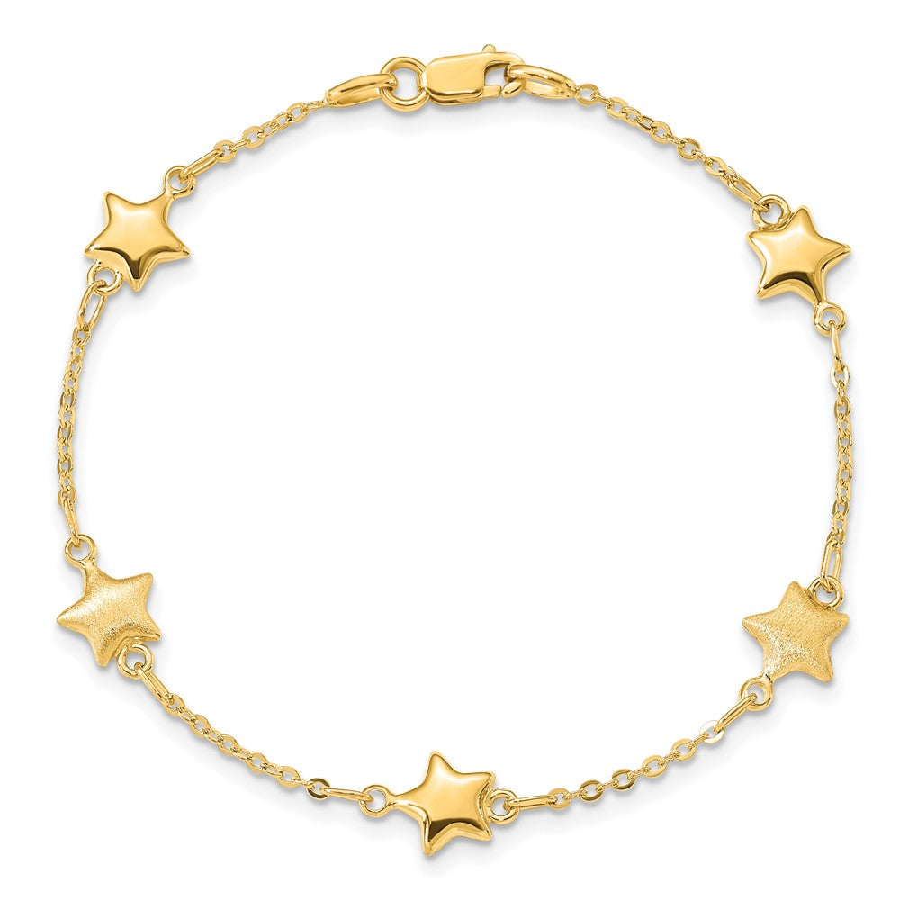 7 Inch 14K Brushed & Polished Stars Bracelet