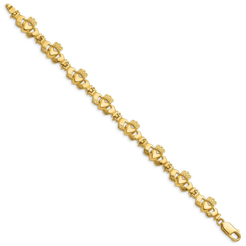 7 Inch 14K Polished Claddagh Link Bracelet