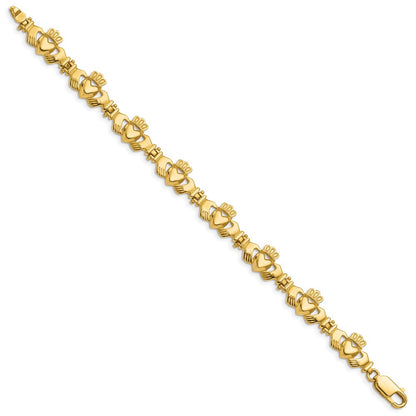 7 Inch 14K Polished Claddagh Link Bracelet