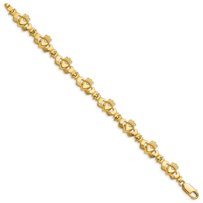 7 Inch 14K Polished Claddagh Link Bracelet