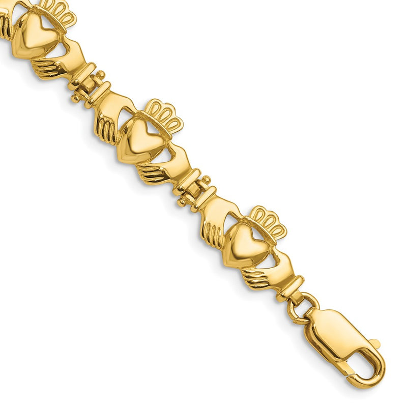 7 Inch 14K Polished Claddagh Link Bracelet