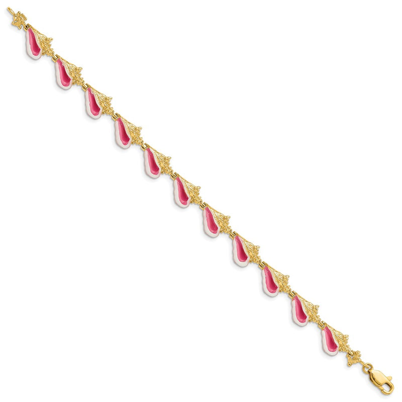 7.25 Inch 14K Enamel 3-D Conch Shell Bracelet