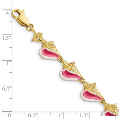 7.25 Inch 14K Enamel 3-D Conch Shell Bracelet