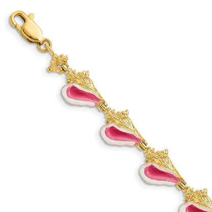 7.25 Inch 14K Enamel 3-D Conch Shell Bracelet