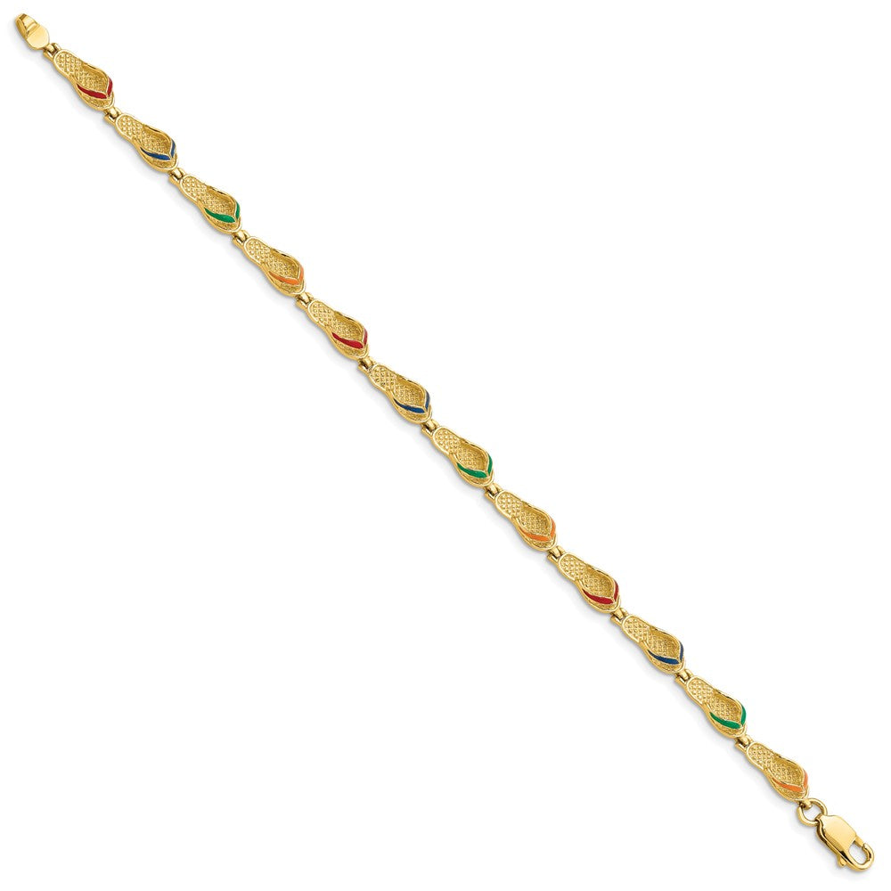 7.25 Inch 14K Multi-Color Enamel Flip Flop Bracelet