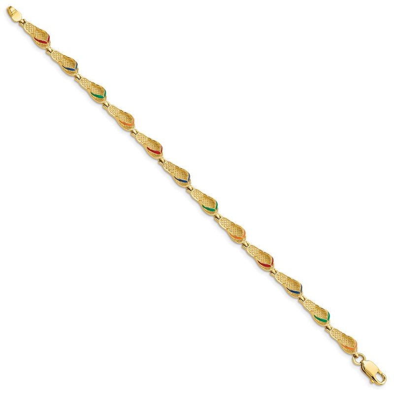 7.25 Inch 14K Multi-Color Enamel Flip Flop Bracelet