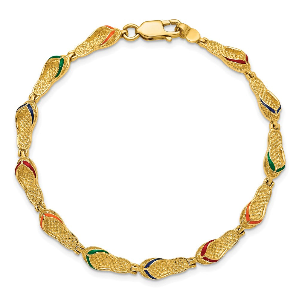 7.25 Inch 14K Multi-Color Enamel Flip Flop Bracelet