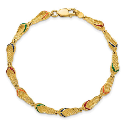 7.25 Inch 14K Multi-Color Enamel Flip Flop Bracelet