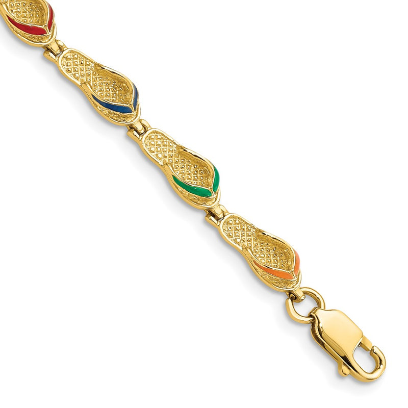 7.25 Inch 14K Multi-Color Enamel Flip Flop Bracelet
