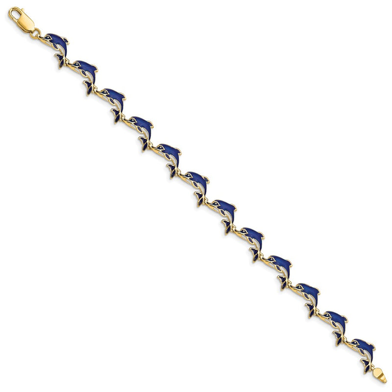 7.25 Inch 14K Enameled Dolphin Bracelet