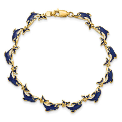7.25 Inch 14K Enameled Dolphin Bracelet
