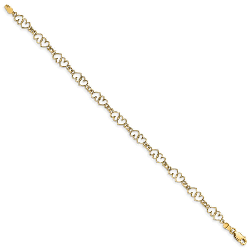 7 Inch 14K Cut-Out And Polished Double Heart Link Bracelet