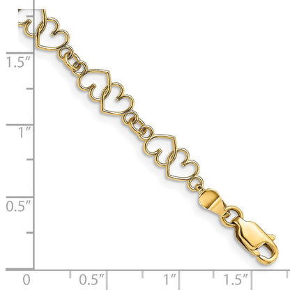 7 Inch 14K Cut-Out And Polished Double Heart Link Bracelet