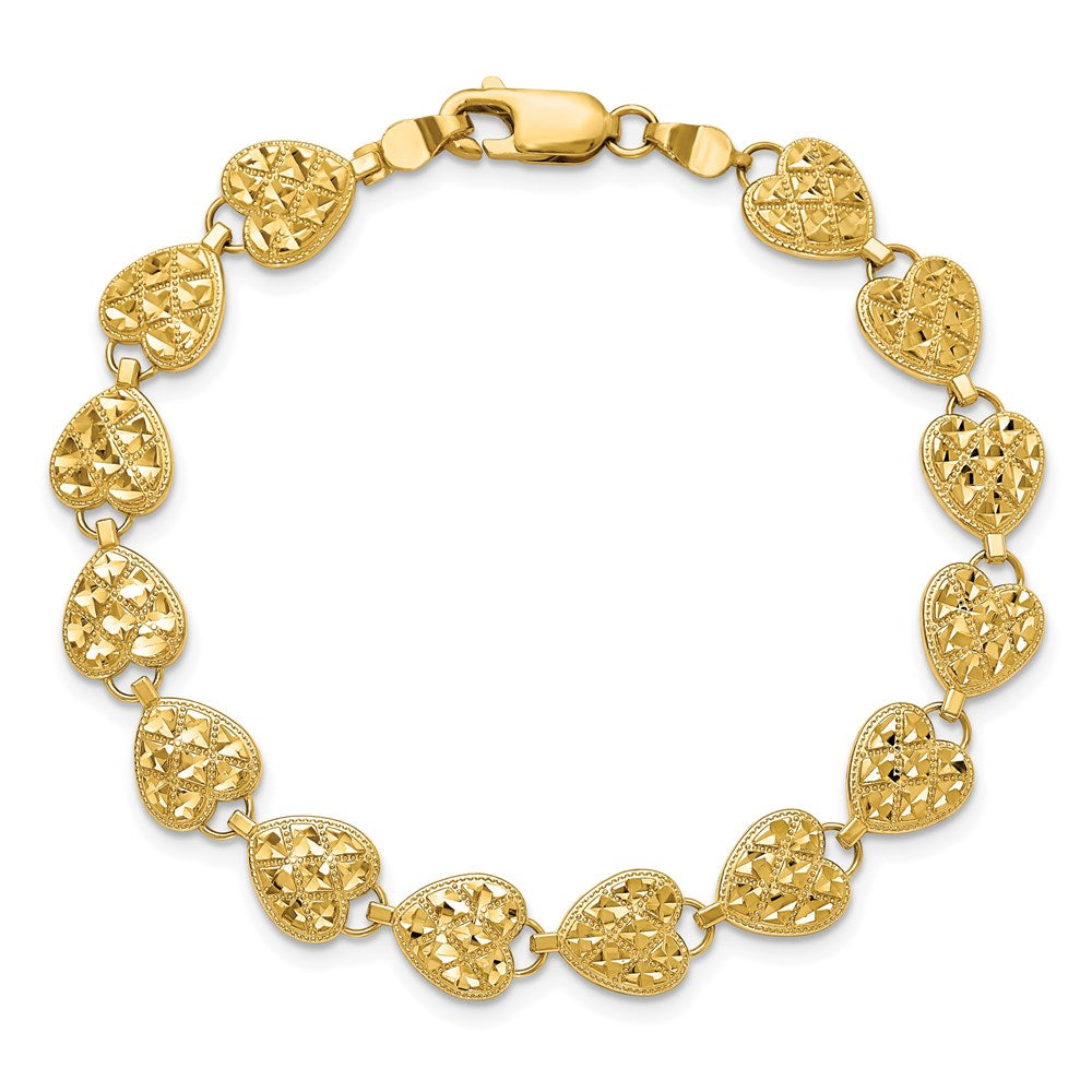 7.5 Inch 14K Polished D/C Hearts Bracelet