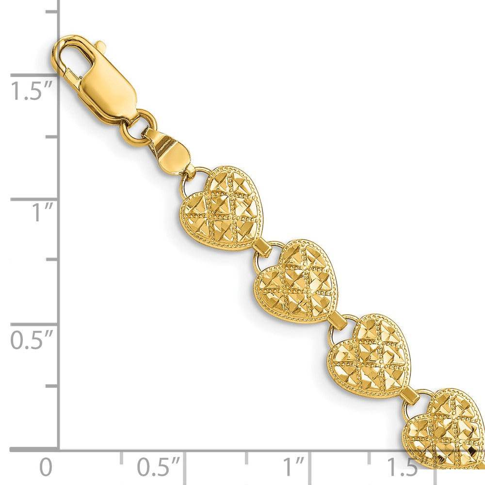 7.5 Inch 14K Polished D/C Hearts Bracelet