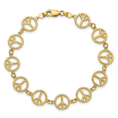 7.5 Inch 14K Polished Peace Sign Bracelet
