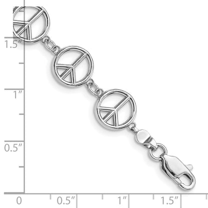 7.5 Inch 14K White Gold Polished Peace Sign Bracelet