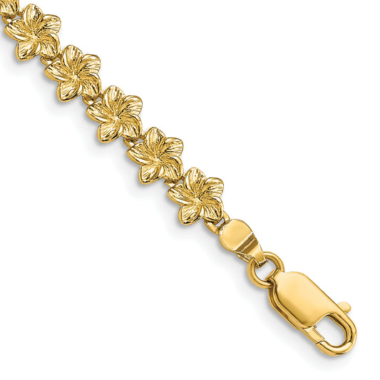 7.25 Inch 14K Plumeria Flower Bracelet