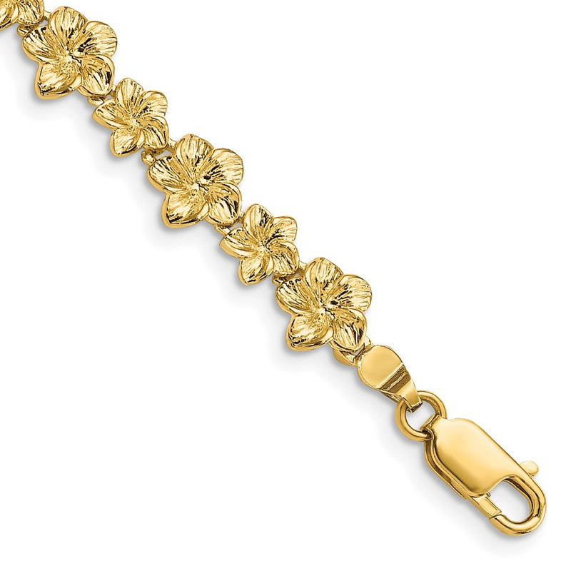 7.25 Inch 14K Plumeria Flower Bracelet