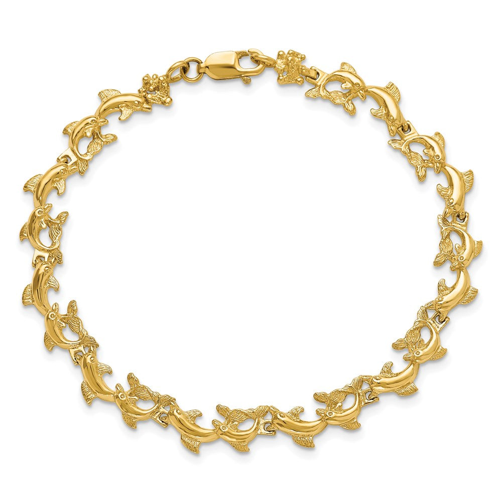 7.25 Inch 14K Dolphins Bracelet