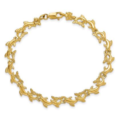 7.25 Inch 14K Dolphins Bracelet