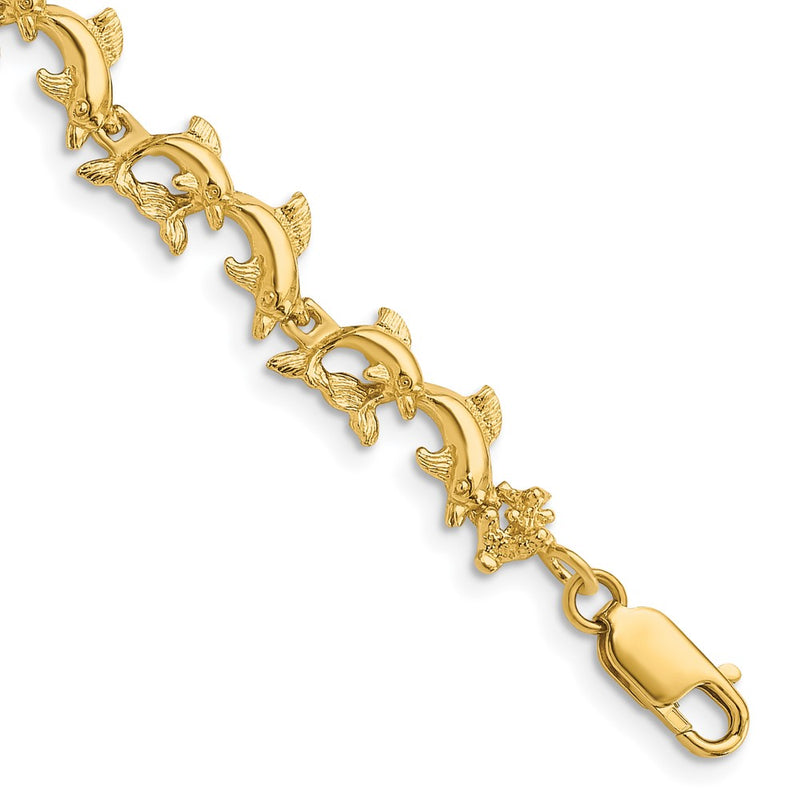 7.25 Inch 14K Dolphins Bracelet
