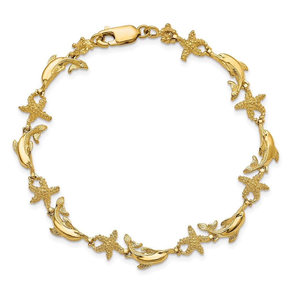 7.5 Inch 14K Dolphin And Starfish Bracelet