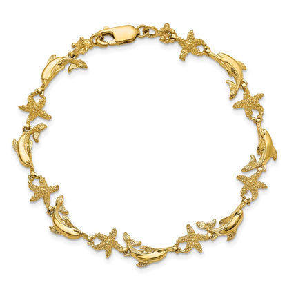 7.5 Inch 14K Dolphin And Starfish Bracelet
