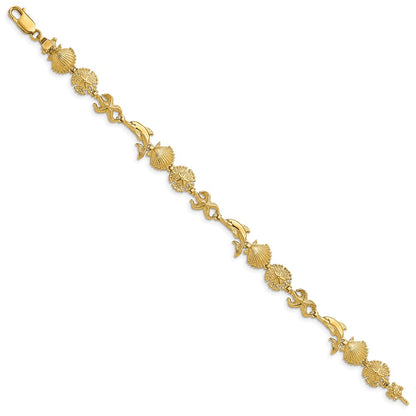 7 Inch 14K Dolphin And Sea Shells Bracelet