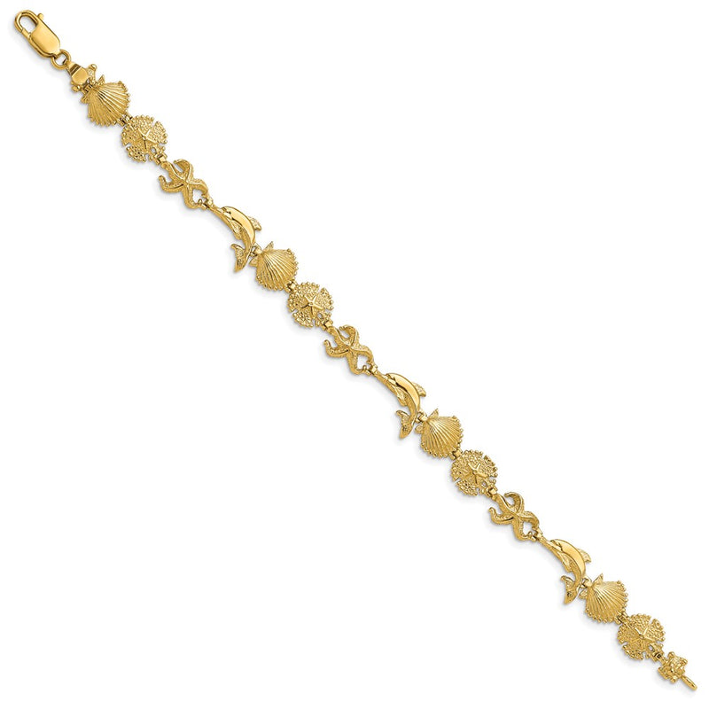 7 Inch 14K Dolphin And Sea Shells Bracelet