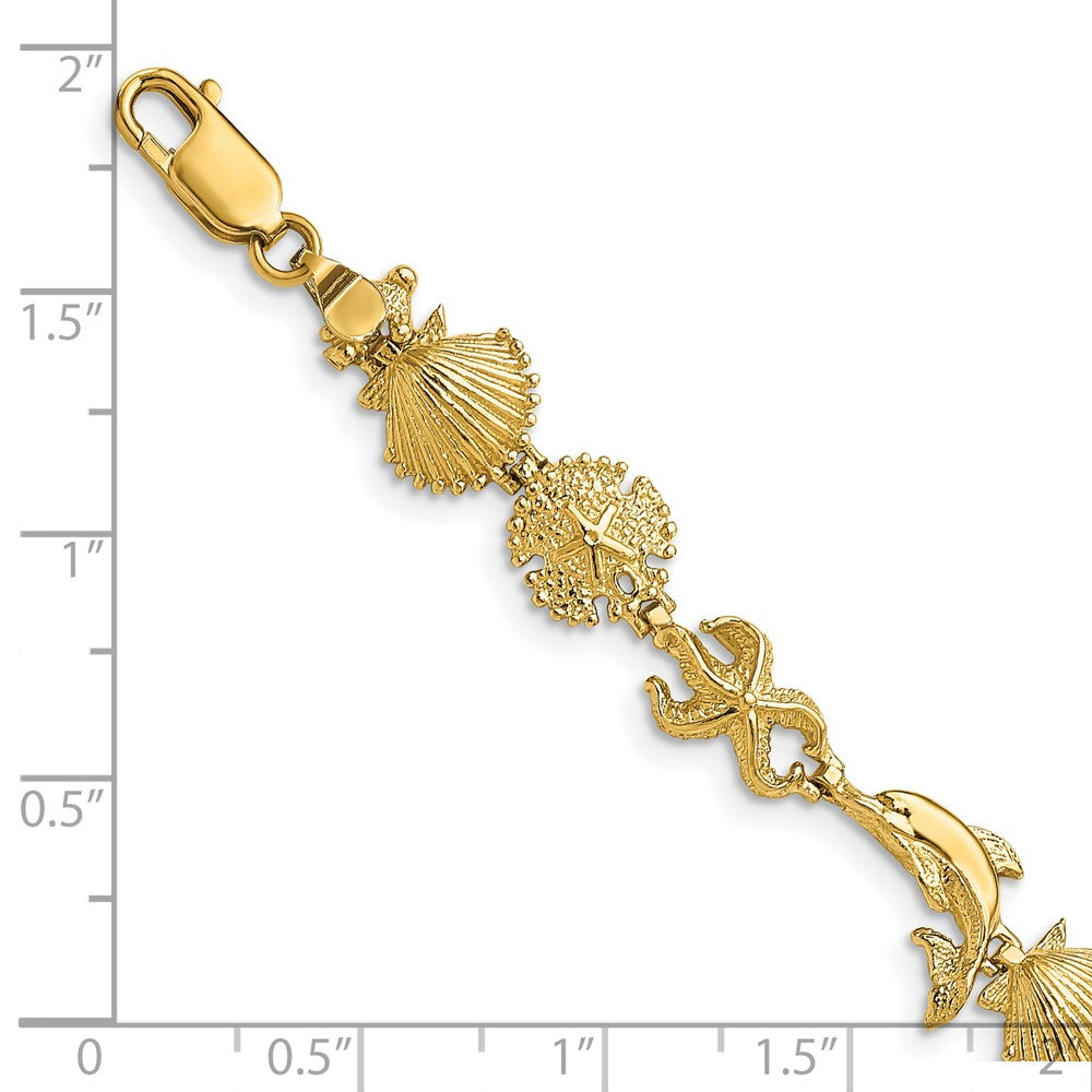 7 Inch 14K Dolphin And Sea Shells Bracelet