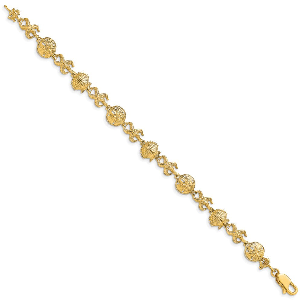 7 Inch 14K Shell, Sand Dollar, Starfish Bracelet