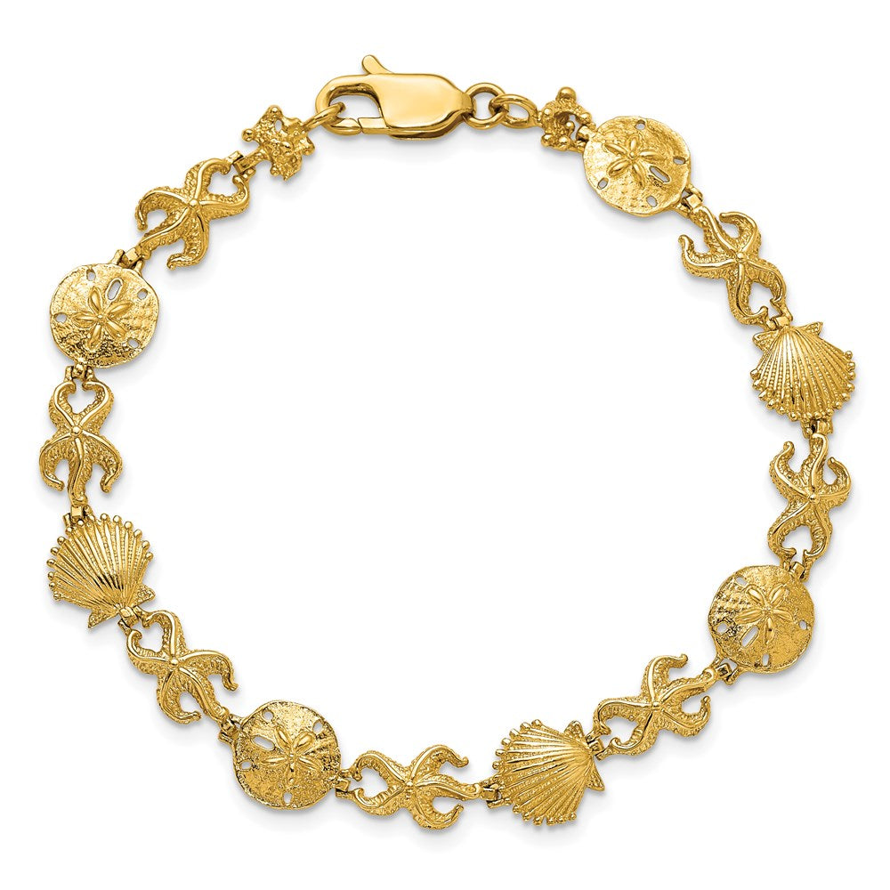 7 Inch 14K Shell, Sand Dollar, Starfish Bracelet