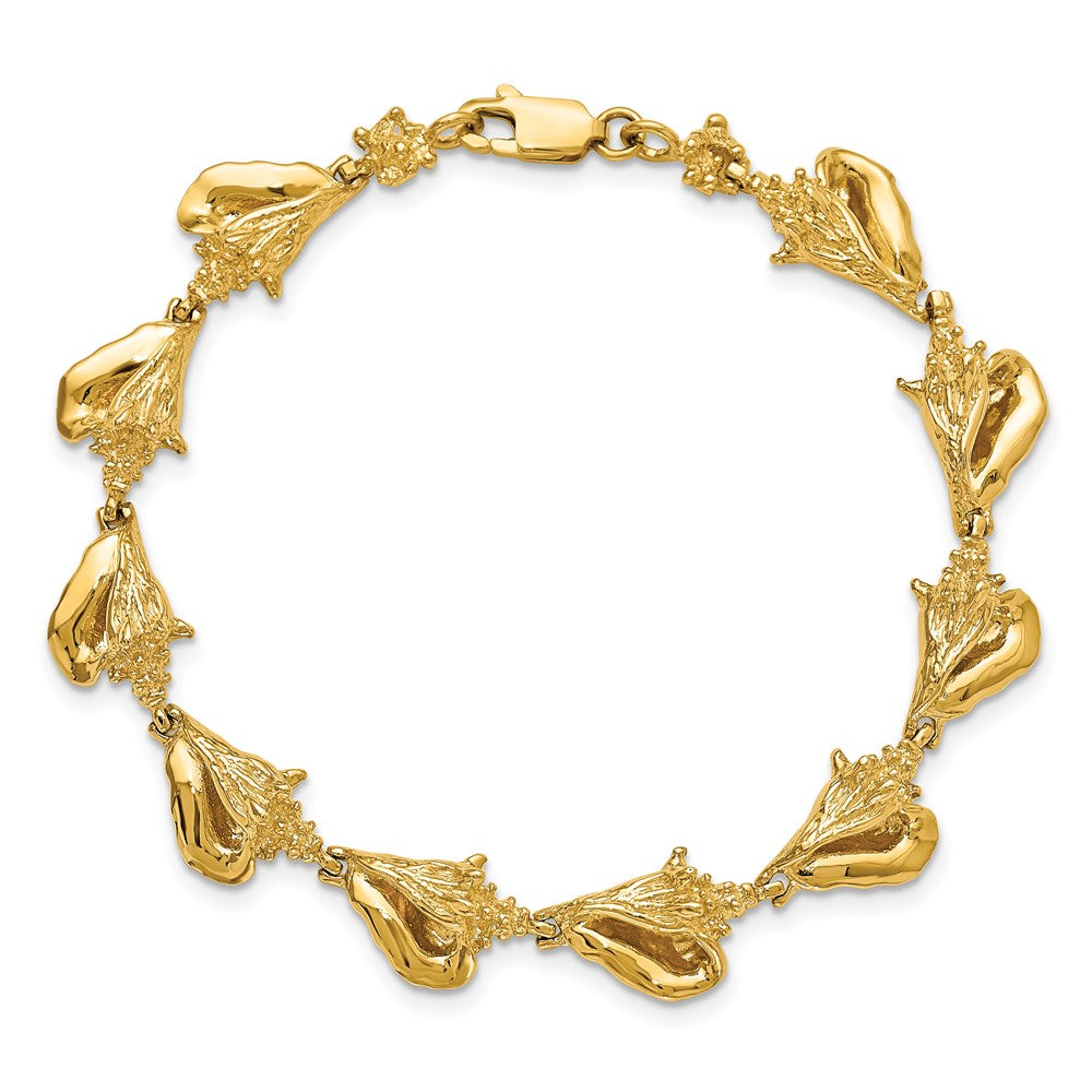 7.25 Inch 14K 3-D Conch Shell Link Bracelet