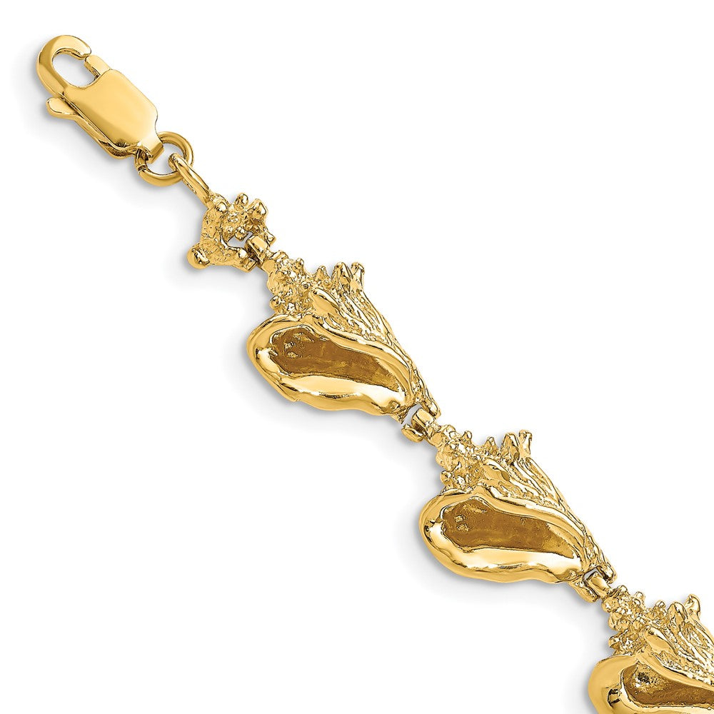 7.25 Inch 14K 3-D Conch Shell Link Bracelet