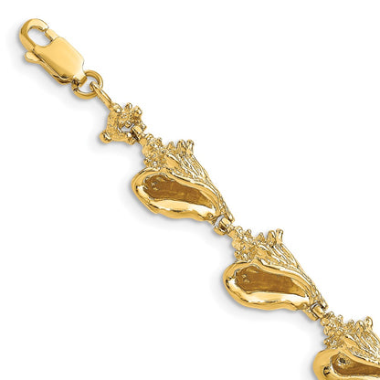 7.25 Inch 14K 3-D Conch Shell Link Bracelet
