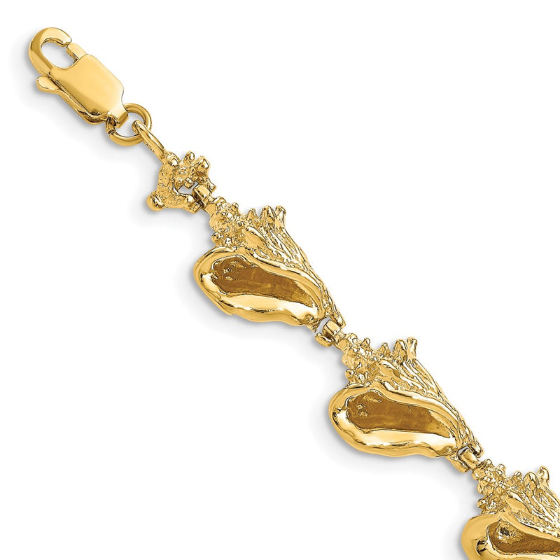 7.25 Inch 14K 3-D Conch Shell Link Bracelet