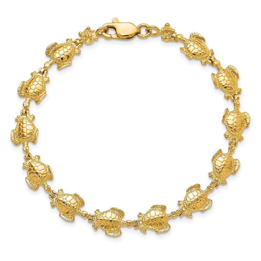7.25 Inch 14K Polished Sea Turtle Link Bracelet