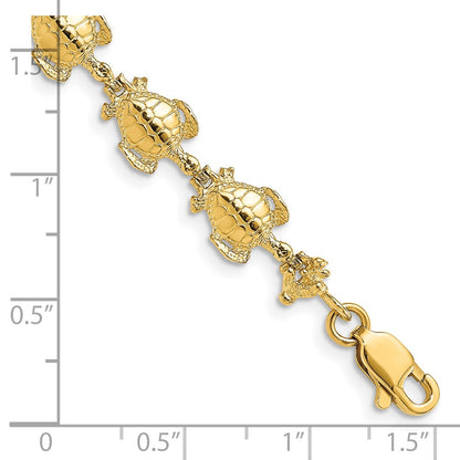 7.25 Inch 14K Polished Sea Turtle Link Bracelet