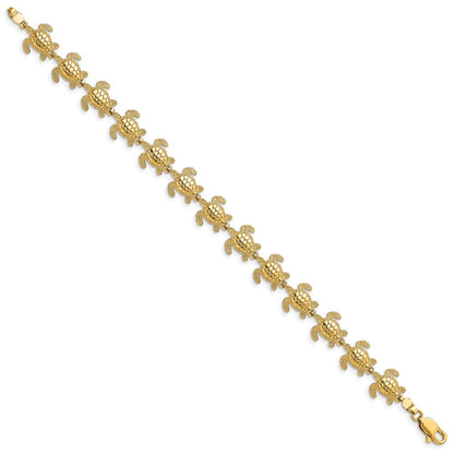 7.25 Inch 14K Polished Mini Sea Turtle Link Bracelet