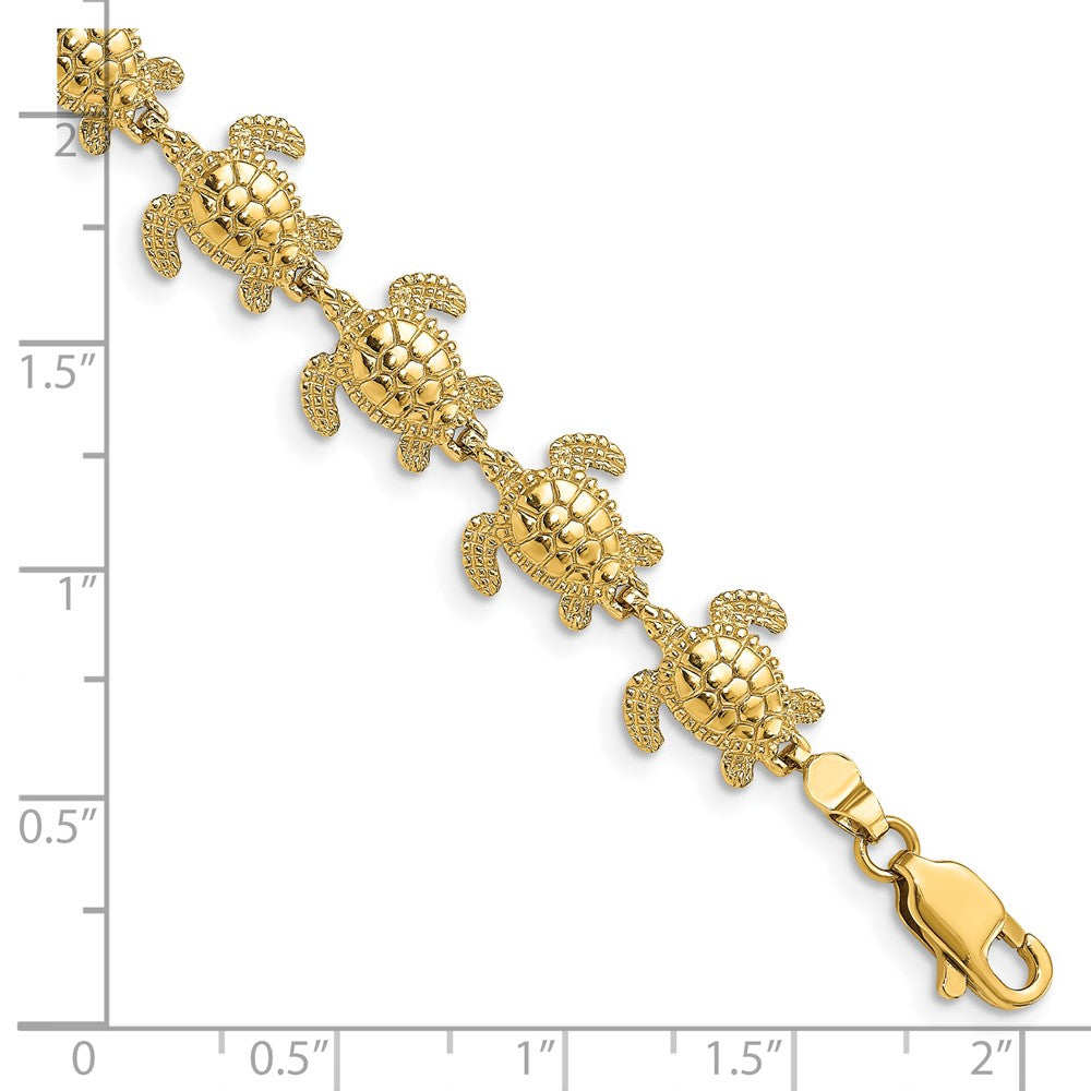 7.25 Inch 14K Polished Mini Sea Turtle Link Bracelet