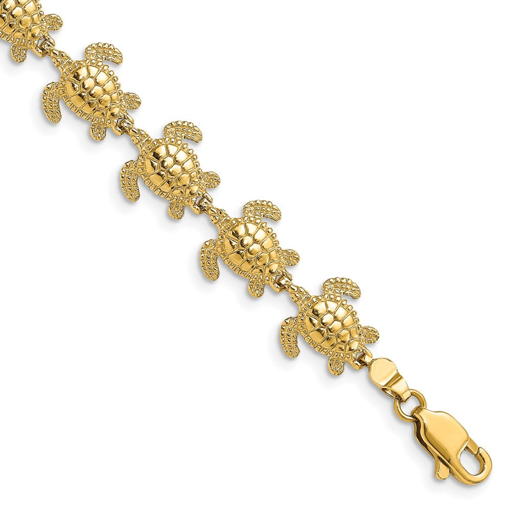 7.25 Inch 14K Polished Mini Sea Turtle Link Bracelet